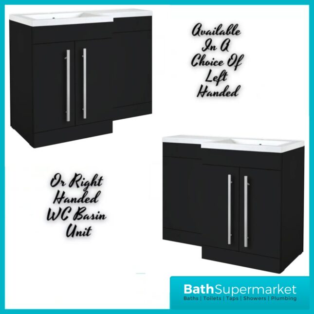 Matrix Matt Black L Shaped Combination Basin WC Unit Pack 1100mm – LH/RH