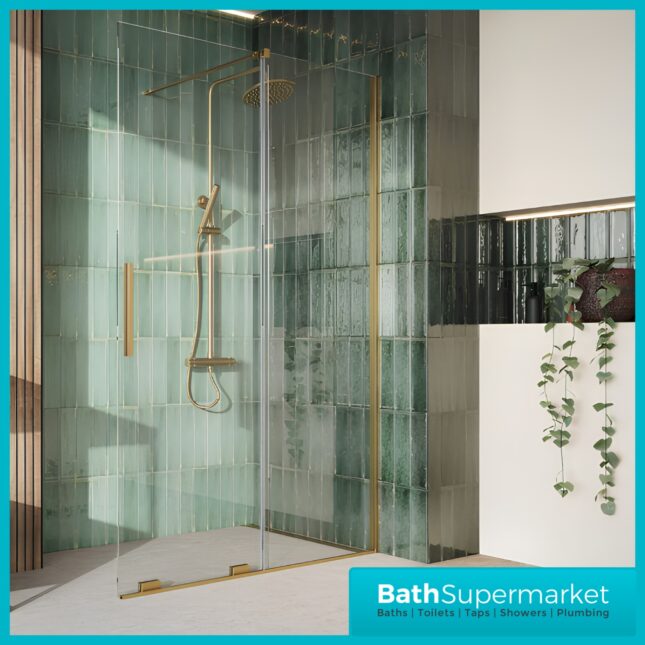 Sognare Momentum Brushed Brass Sliding Wetroom Door & Optional Side Panel 2000mm