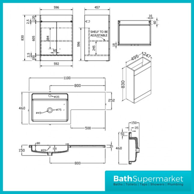 Matrix Matt Black L Shaped Combination Basin WC Unit Pack 1100mm – LH/RH