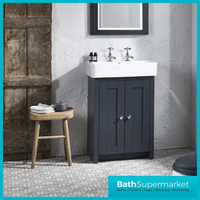 Tavistock Lansdown Matt Black Floorstanding Vanity Basin Unit 575mm – 1 Or 2 Tap Hole