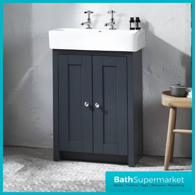 Tavistock Lansdown Matt Black Floorstanding Vanity Basin Unit 575mm - 1 Or 2 Tap Hole