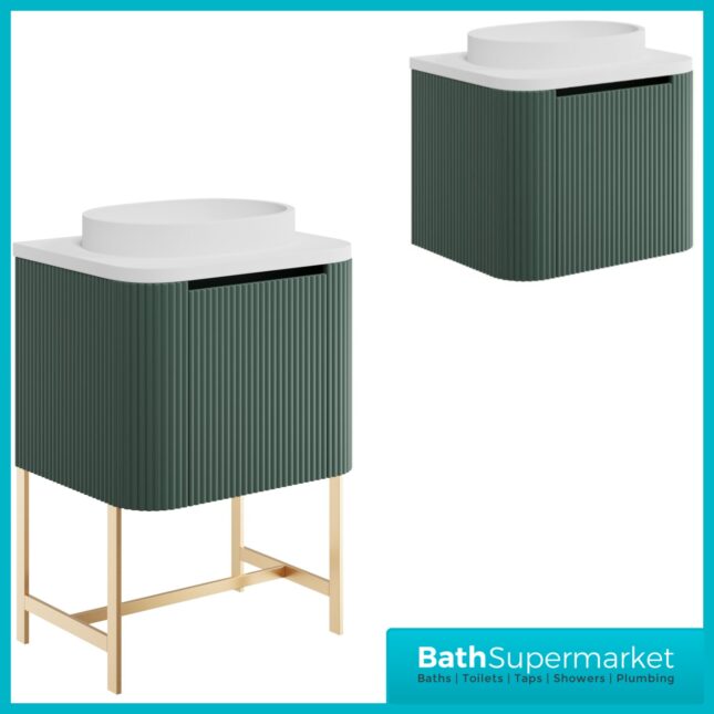 Sognare Linea Curve Reed Green Countertop Basin Unit 600mm & Optional Leg Frame
