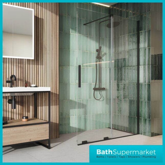 Sognare Momentum Black Sliding Wetroom Door & Optional Side Panel 2000mm High