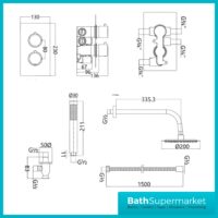 Tempo Flow Square Chrome 2 Way Concealed Thermostatic Shower Valve With Head & Handset