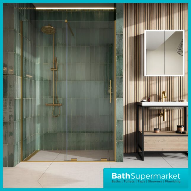 Sognare Momentum Brushed Brass Sliding Wetroom Door & Optional Side Panel 2000mm