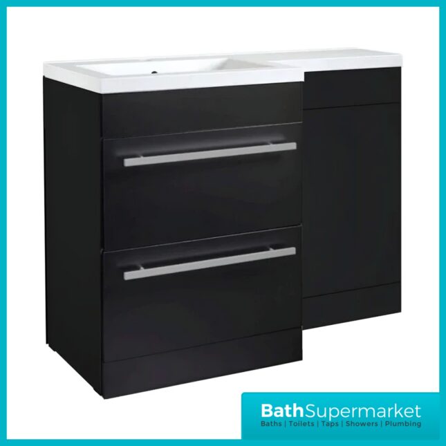 Matrix Matt Black 2 Drawer Combination Basin WC Unit Pack 1100mm – LH/RH