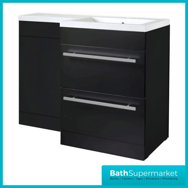 Matrix Matt Black 2 Drawer Combination Basin WC Unit Pack 1100mm – LH/RH