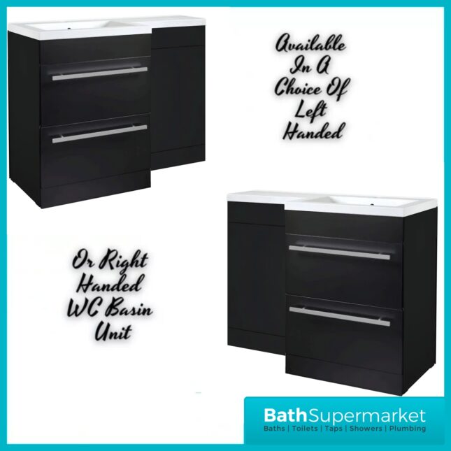 Matrix Matt Black 2 Drawer Combination Basin WC Unit Pack 1100mm – LH/RH