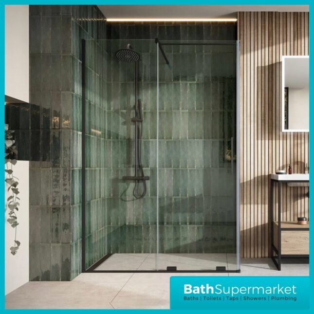 Sognare Momentum Black Sliding Wetroom Door & Optional Side Panel 2000mm High
