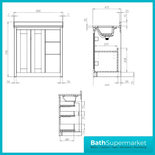 Tavistock Lansdown Traditional Matt Black Underslung Basin Vanity Unit 800mm