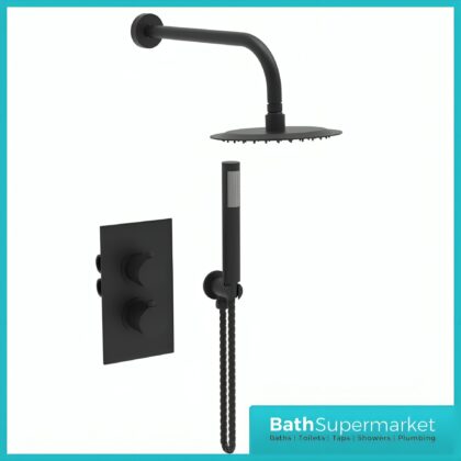 Tempo Flow Round Black 2 Way Concealed Thermostatic Shower Valve With Head & Handset