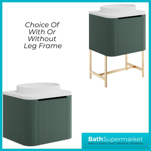 Sognare Linea Curve Reed Green Countertop Basin Unit 600mm & Optional Leg Frame