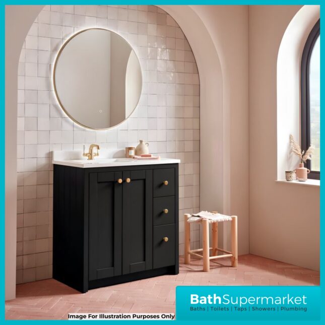 Tavistock Lansdown Traditional Matt Black Underslung Basin Vanity Unit 800mm
