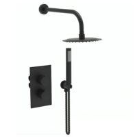 Tempo Flow Round Black 2 Way Concealed Thermostatic Shower Valve With Head & Handset