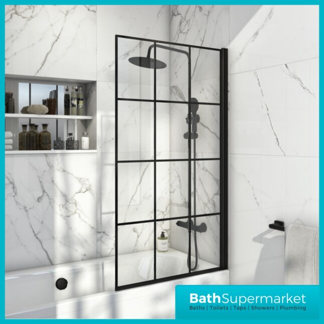 Sognare S6 Black Grid Reversible Fitment Bath Screen 800mm Wide x 1400mm High