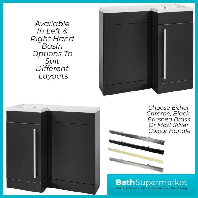 Matrix Storm Grey Gloss L Shaped Combination Basin WC Unit Pack 900mm – LH/RH