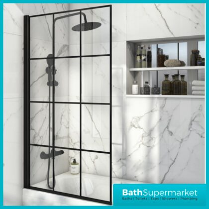 Sognare S6 Black Grid Reversible Fitment Bath Screen 800mm Wide x 1400mm High