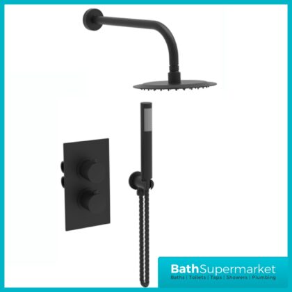 Tempo Flow Round Black 2 Way Concealed Thermostatic Shower Valve With Head & Handset