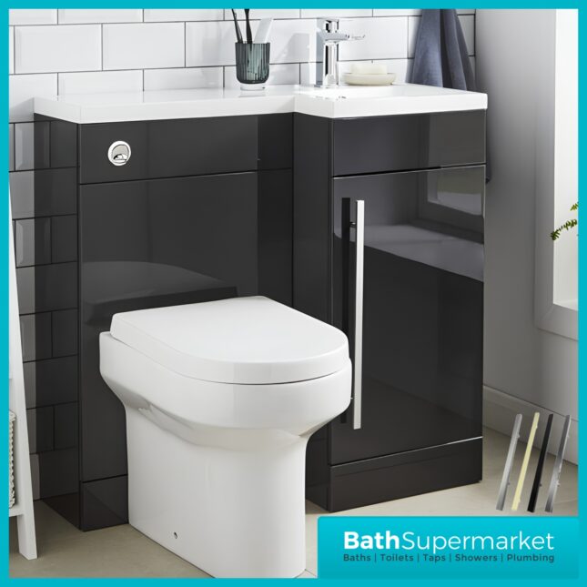 Matrix Storm Grey Gloss L Shaped Combination Basin WC Unit Pack 900mm – LH/RH