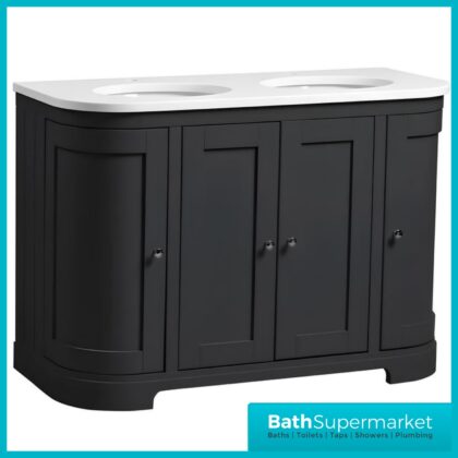 Tavistock Lansdown Matt Black Curved Underslung Double Basin Vanity Unit 1200mm