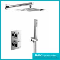 Tempo Flow Square Chrome 2 Way Concealed Thermostatic Shower Valve With Head & Handset