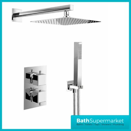 Tempo Flow Square Chrome 2 Way Concealed Thermostatic Shower Valve With Head & Handset