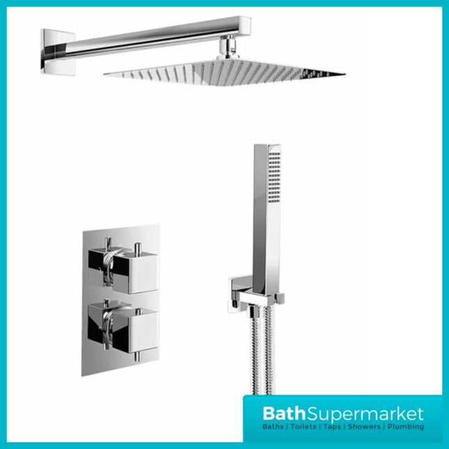Tempo Flow Square Chrome 2 Way Concealed Thermostatic Shower Valve With Head & Handset