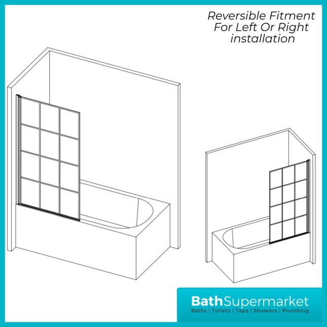 Sognare S6 Black Grid Reversible Fitment Bath Screen 800mm Wide x 1400mm High