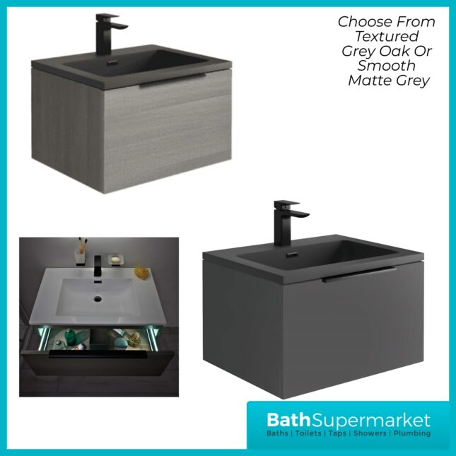 Sognare Ambience LED Wall Mounted Vanity Unit With Grey Basin 600mm