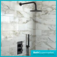 Tempo Flow Round Black 2 Way Concealed Thermostatic Shower Valve With Head & Handset