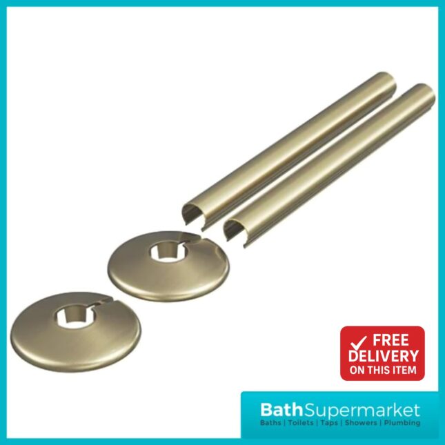 Enzo Brushed Brass 4 Piece Radiator Pipe Covers And Collars Set 16mm x 200mm