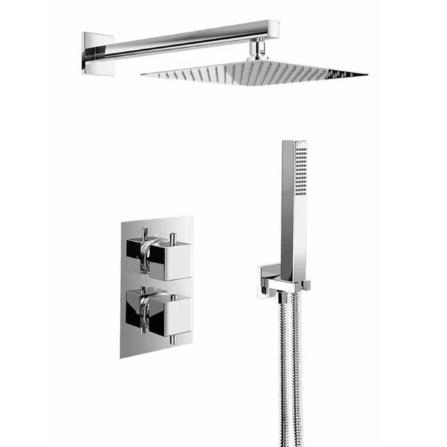 Tempo Flow Square Chrome 2 Way Concealed Thermostatic Shower Valve With Head & Handset