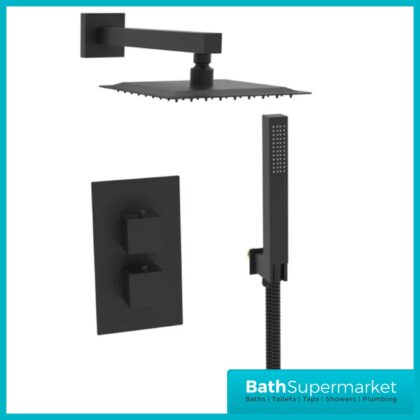 Tempo Flow Square Black 2 Way Concealed Thermostatic Shower Valve With Head & Handset