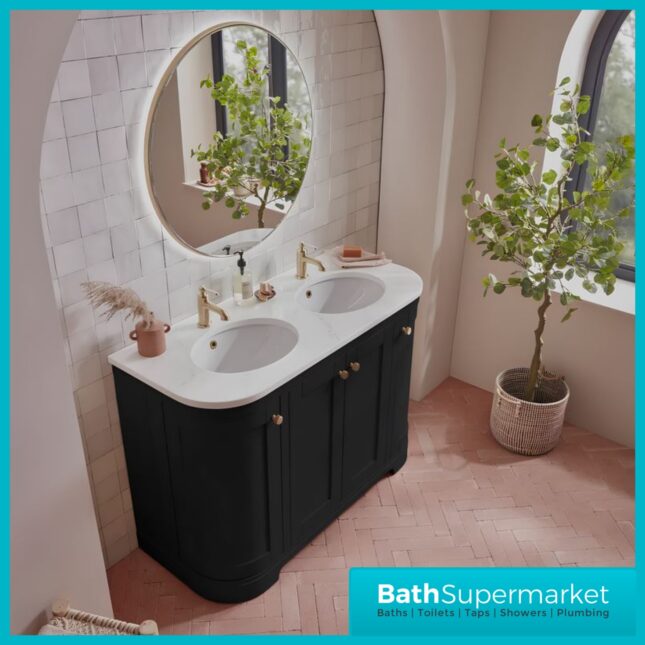 Tavistock Lansdown Matt Black Curved Underslung Double Basin Vanity Unit 1200mm