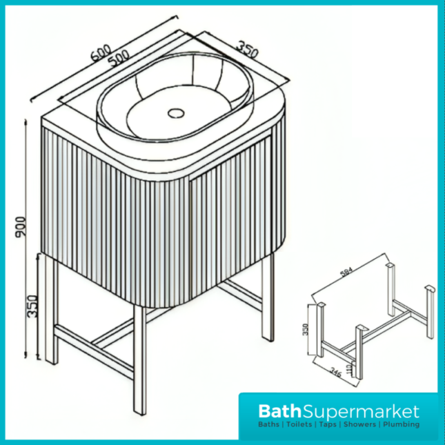 Sognare Linea Curve Reed Green Countertop Basin Unit 600mm & Optional Leg Frame