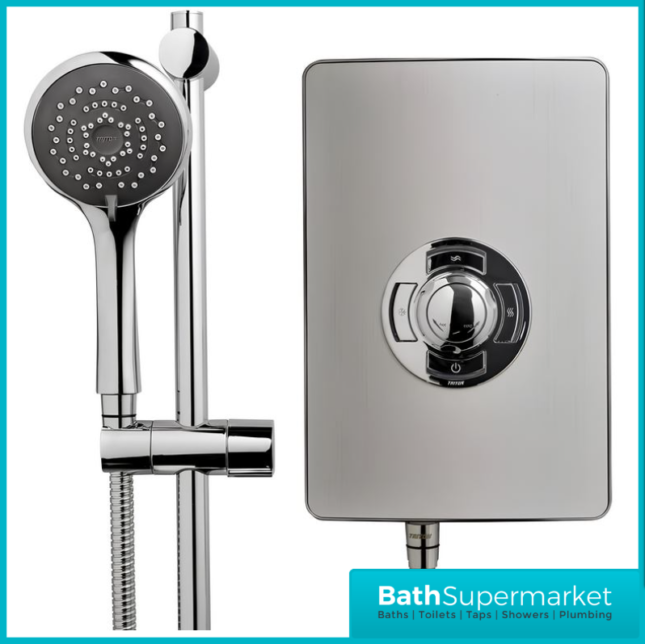 Triton Aspirante Brushed Steel Electric Shower 8.5kW Or 9.5kW