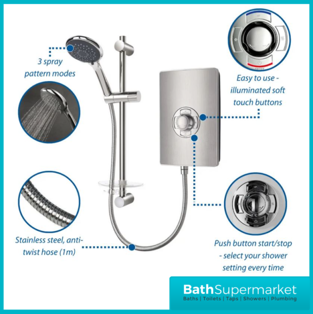 Triton Aspirante Gunmetal Electric Shower 8.5kW Or 9.5kW