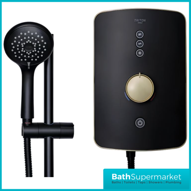Triton Amala Black/Brushed Brass Electric Shower 8.5kW Or 9.5kW