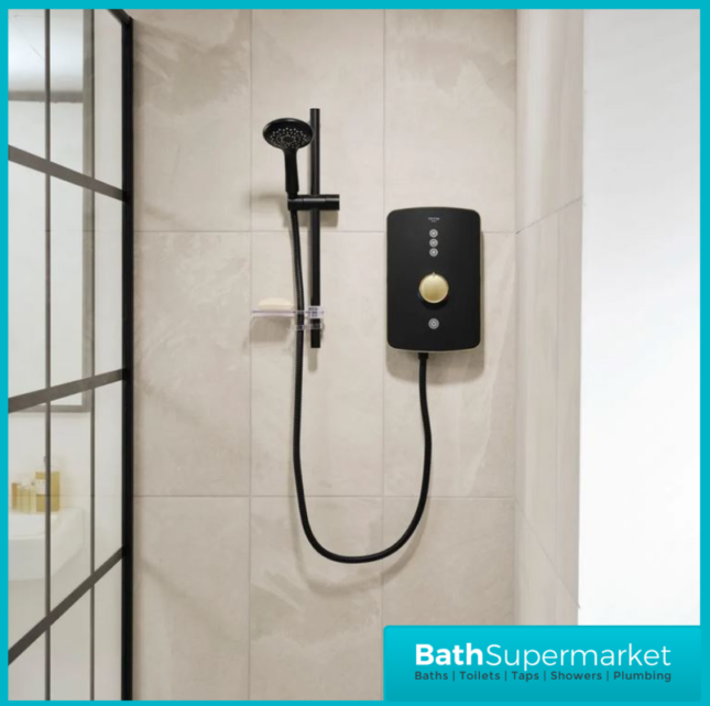 Triton Amala Black/Brushed Brass Electric Shower 8.5kW Or 9.5kW