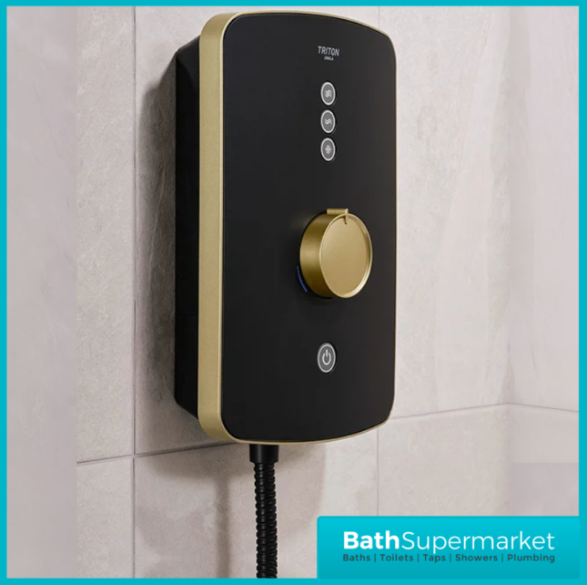Triton Amala Black/Brushed Brass Electric Shower 8.5kW Or 9.5kW