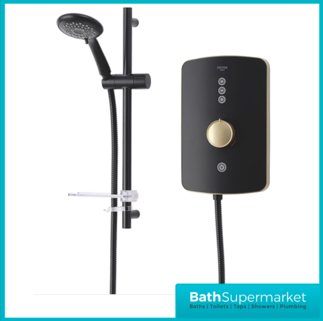 Triton Amala Black/Brushed Brass Electric Shower 8.5kW Or 9.5kW