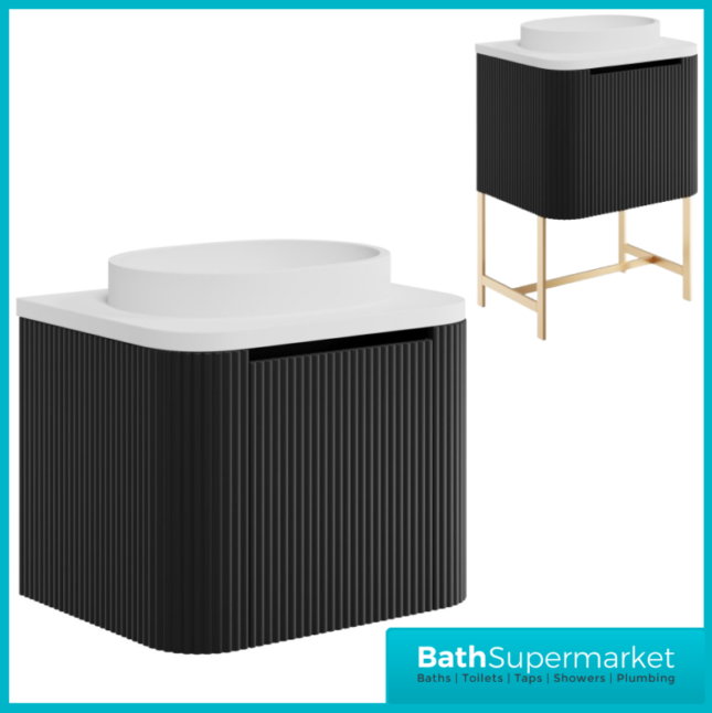 Sognare Linea Curve Matte Black Countertop Basin Unit 600mm & Optional Leg Frame