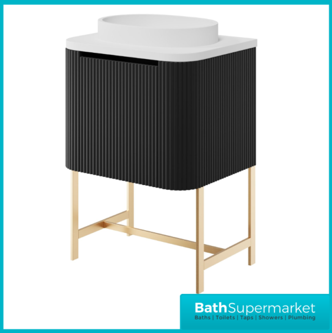 Sognare Linea Curve Matte Black Countertop Basin Unit 600mm & Optional Leg Frame