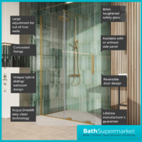 Sognare Momentum Brushed Brass Sliding Wetroom Door & Optional Side Panel 2000mm