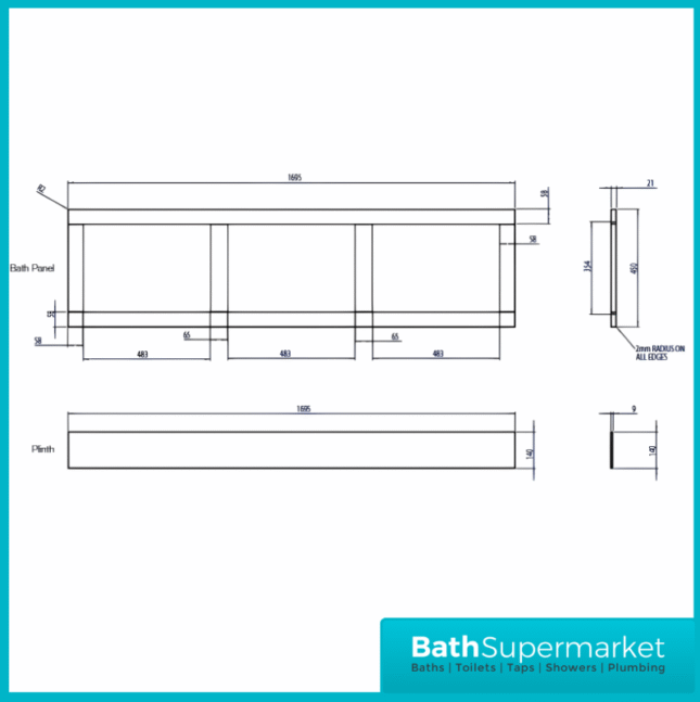 Tavistock Lansdown Traditional Matt Black 1700mm Front Bath Panel – End Panel Option