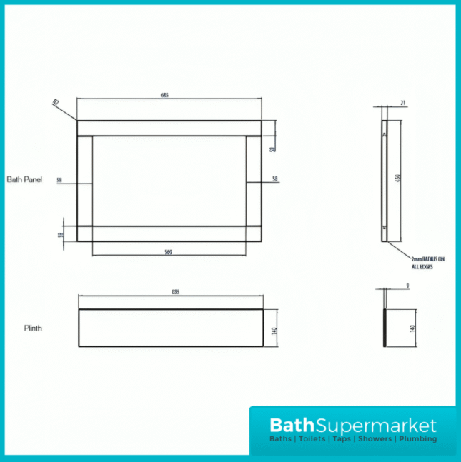 Tavistock Lansdown Traditional Matt Black 1700mm Front Bath Panel – End Panel Option