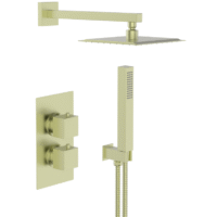 Tempo Flow Square Brushed Brass 2 Way Concealed Thermostatic Shower Valve With Head & Handset