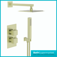 Tempo Flow Square Brushed Brass 2 Way Concealed Thermostatic Shower Valve With Head & Handset