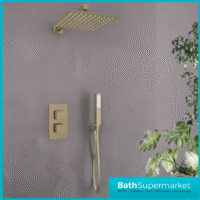 Tempo Flow Square Brushed Brass 2 Way Concealed Thermostatic Shower Valve With Head & Handset