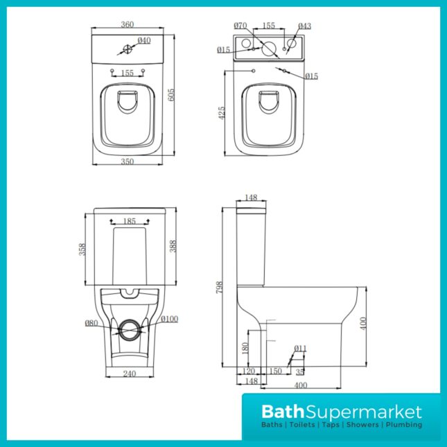 Kartell Korsika Close Coupled WC Toilet Pan & Soft Close Seat